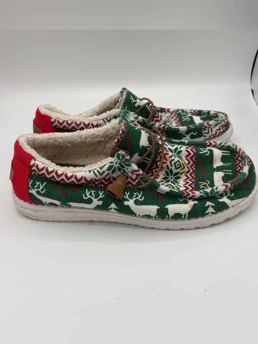 Hey Dude Wally Ugly Sweater Shoes Mens Size 10 Fair Isle Christmas Lined Slip On